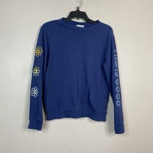 LIFE IS GOOD Sweatshirt Womens Size S Embroidered Flower Pullover Navy Blue‎
